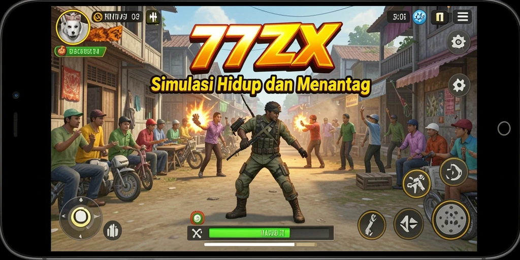 Tampilan gameplay menarik dari 777ZX yang menggambarkan simulasi kehidupan.
