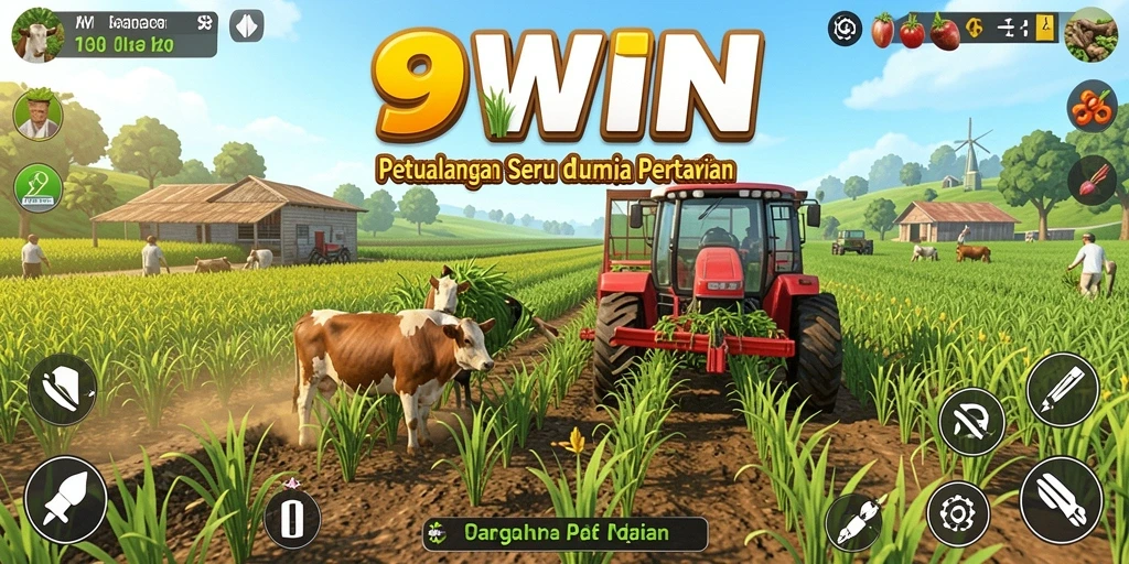 Screenshot gameplay 9WIN menampilkan kebun yang indah dan subur.
