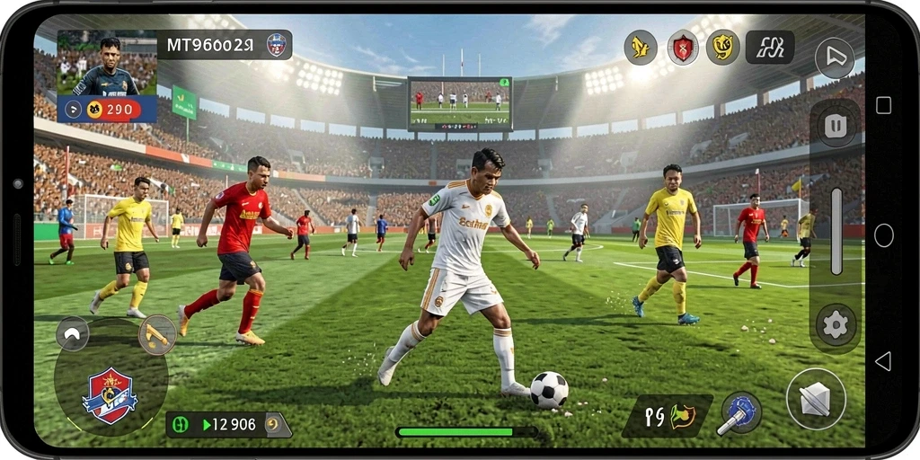Tampilan gameplay menegangkan dalam MT966 saat mencetak gol.