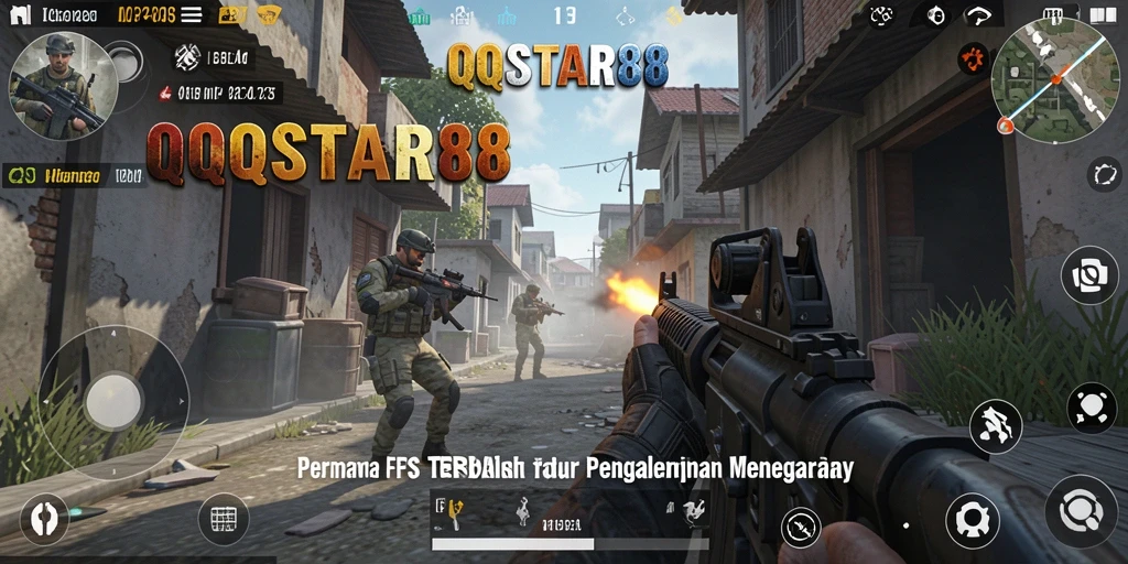 Screenshot gameplay QQSTAR88 menunjukkan aksi tembak-menembak yang intens.