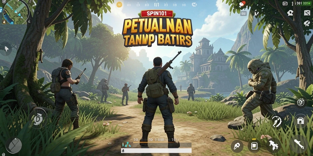 Tampilan seru dari gameplay SPIN101 di dunia terbuka.