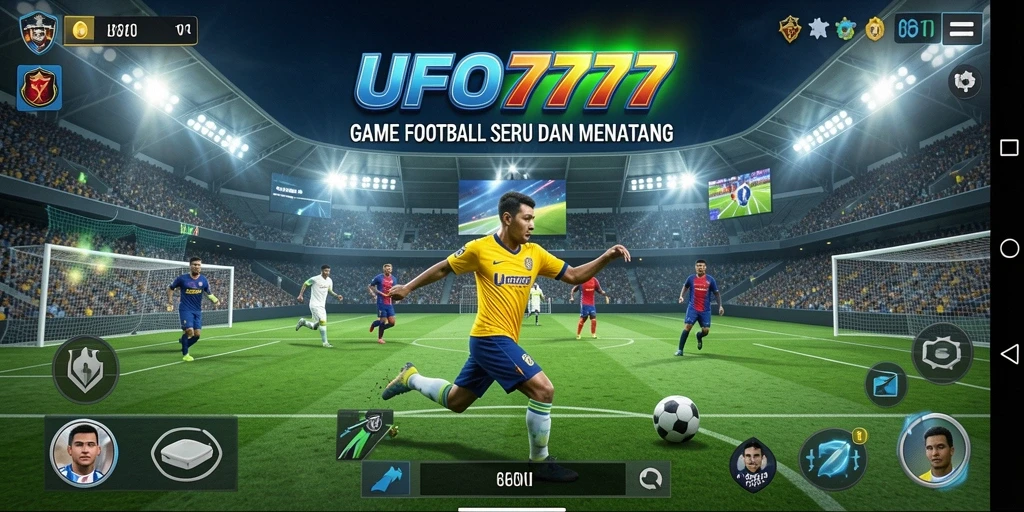Tampilan gameplay <strong>UFO777</strong> yang penuh aksi di lapangan sepak bola.
