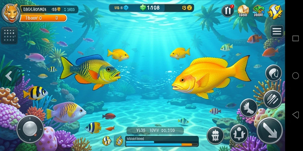Screenshot gameplay VW108 menampilkan aksi menembak ikan yang seru.