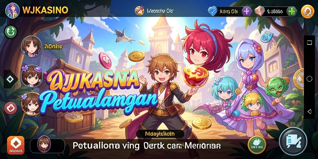 Screenshot permainan WJKASINO yang menampilkan pertarungan karakter anime.